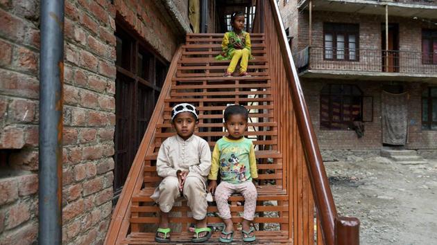 Rohingya children outside a house on the outskirts of Srinagar. (PTI) Rohingya children outside a house on the outskirts of Srinagar. (PTI)