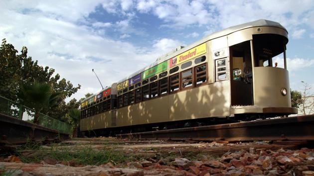 The 1940 wood-bodied tram car no. 204, acquired from Calcutta Tramways, has been restored at Heritage Transport Museum, Gurgaon.(Shivam Saxena/HT Photo)