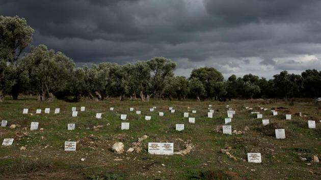 Tombstones placed on graves of refugees and migrants, some of whom drowned at sea during an attempt to cross the Aegean Sea from the Turkish coast, are seen on a field near the village Kato Tritos on the island of Lesbos. (Alkis Konstantinidis / REUTERS) Tombstones placed on graves of refugees and migrants, some of whom drowned at sea during an attempt to cross the Aegean Sea from the Turkish coast, are seen on a field near the village Kato Tritos on the island of Lesbos. (Alkis Konstantinidis / REUTERS)