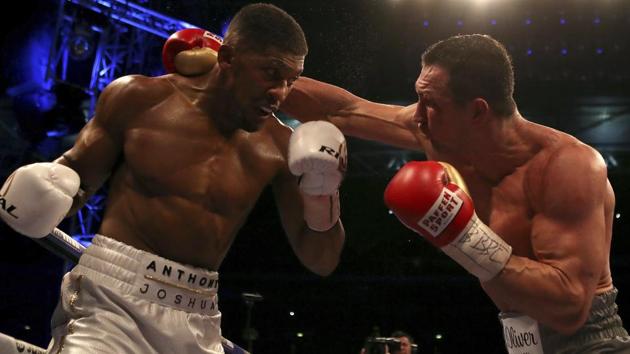 Anthony Joshua prevailed in a brutal battle with the great Wladimir Klitschko in April, climbing off the canvas to knock out the Ukrainian in front of 90,000 thrilled spectators at Wembley. (AP) Anthony Joshua prevailed in a brutal battle with the great Wladimir Klitschko in April, climbing off the canvas to knock out the Ukrainian in front of 90,000 thrilled spectators at Wembley. (AP)
