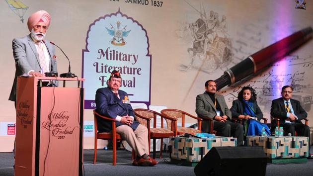 Lt Gen JS Cheema during a session on counter-insurgency operations in Jammu and Kashmir at the Military Literature Festival in Chandigarh on Friday. (Anil Dayal/HT) Lt Gen JS Cheema during a session on counter-insurgency operations in Jammu and Kashmir at the Military Literature Festival in Chandigarh on Friday. (Anil Dayal/HT)