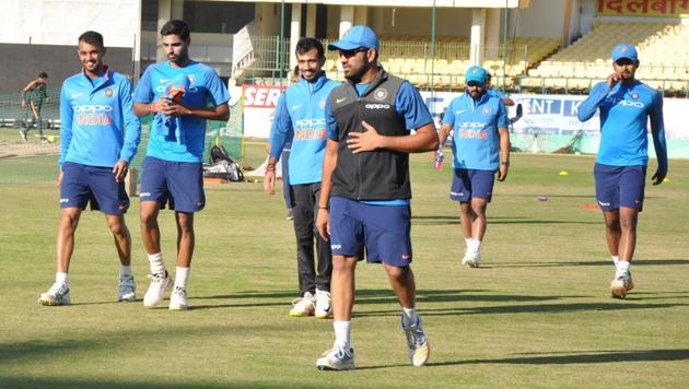 The Indian cricket team trained hard at the HPCA Stadium in Dharamsala on Saturday, on the eve of the 1st ODI vs Sri Lanka. (Shyam Sharma / Hindustan Times)