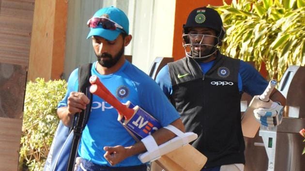 Ajinkya Rahane (L) and Rohit Sharma pictured ahead of practice on Saturday. (Shyam Sharma / Hindustan Times) Ajinkya Rahane (L) and Rohit Sharma pictured ahead of practice on Saturday. (Shyam Sharma / Hindustan Times)