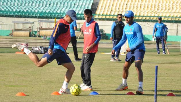 India were seen having a kickabout session during practice. (Shyam Sharma / Hindustan Times) India were seen having a kickabout session during practice. (Shyam Sharma / Hindustan Times)