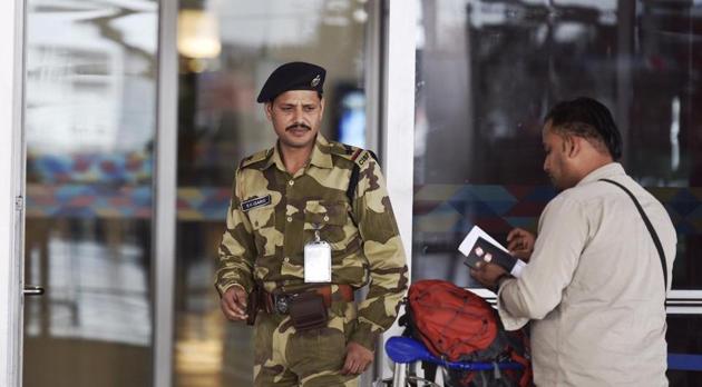 CISF security personnel during the security check at IGI Airport T3 in New Delhi.(HT File Photo)