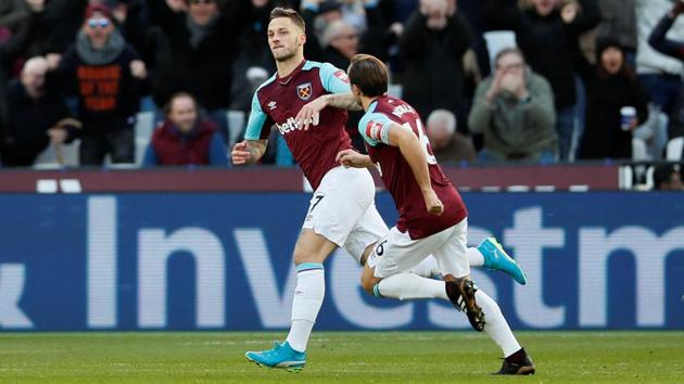 West Ham United's Marko Arnautovic celebrates scoring their first - and only - goal vs Chelsea at the London Stadium in London, Britain. (REUTERS) West Ham United's Marko Arnautovic celebrates scoring their first - and only - goal vs Chelsea at the London Stadium in London, Britain. (REUTERS)