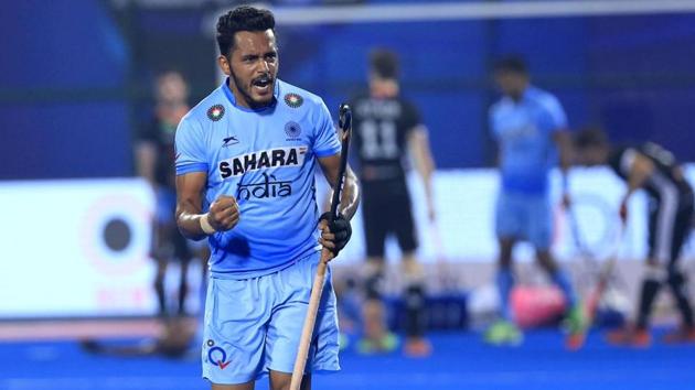 Harmanpreet Singh scored the winner for India vs Germany in the Hockey World League Final bronze-medal play-off match at Kalinga Stadium in Bhubaneswar on Sunday(Hockey India) Harmanpreet Singh scored the winner for India vs Germany in the Hockey World League Final bronze-medal play-off match at Kalinga Stadium in Bhubaneswar on Sunday(Hockey India)