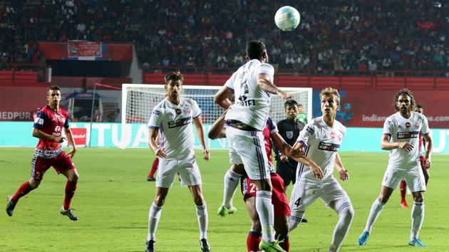 Jamshedpur FC (in red) slumped to their first defeat of the Indian Super League season. (PTI) Jamshedpur FC (in red) slumped to their first defeat of the Indian Super League season. (PTI)