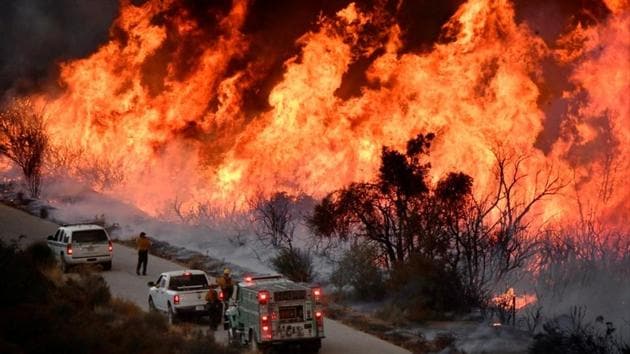 Fire fighters attack the Thomas Fire’s north flank with backfires as they continue to fight a massive wildfire north of Los Angeles, near Ojai , California, US. (Reuters Photo) Fire fighters attack the Thomas Fire’s north flank with backfires as they continue to fight a massive wildfire north of Los Angeles, near Ojai , California, US. (Reuters Photo)