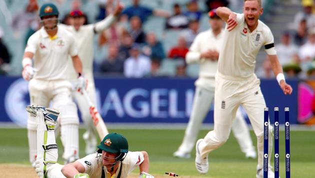 A huge mix up with David Warner saw Cameron Bancroft run out for 10 in the first innings of the second Ashes Test in Adelaide. (REUTERS) A huge mix up with David Warner saw Cameron Bancroft run out for 10 in the first innings of the second Ashes Test in Adelaide. (REUTERS)