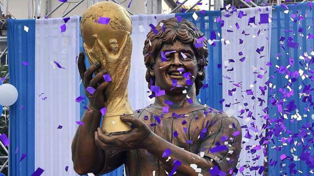 A statue of Diego Maradona was unveiled at Kolkata but its resemblance to the legend wasn’t exactly uncanny. (PTI) A statue of Diego Maradona was unveiled at Kolkata but its resemblance to the legend wasn’t exactly uncanny. (PTI)