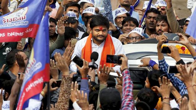 Patidar community leader Hardik Patel during a road show for state assembly elections in Ahmedabad on Monday. (PTI) Patidar community leader Hardik Patel during a road show for state assembly elections in Ahmedabad on Monday. (PTI)