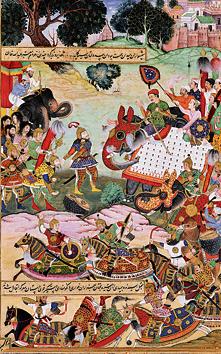A miniature painting from the first version of the Akbarnama written by Abul Fazl. Anant was the colourist. The painting depicts Abdullah Khan, an Uzbek governor of Malwa, giving goods to Akbar. (Corbis via Getty Images) A miniature painting from the first version of the Akbarnama written by Abul Fazl. Anant was the colourist. The painting depicts Abdullah Khan, an Uzbek governor of Malwa, giving goods to Akbar. (Corbis via Getty Images)