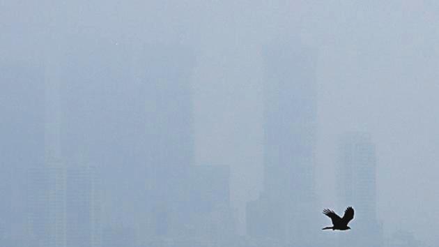 Hazy conditions blur the Mumbai skyline on Sunday. Hazy conditions blur the Mumbai skyline on Sunday.