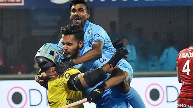 India defeated a spirited but depleted Germany 2-1 to clinch the bronze medal at the Hockey World League Final in Bhubaneswar on Sunday.(PTI)