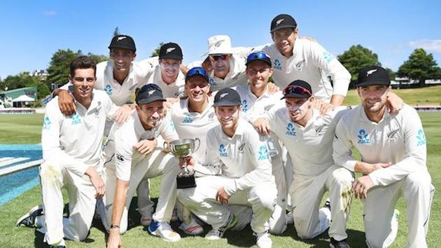 New Zealand crushed West Indies by 240 runs in the second Test to sweep the series 2-0. (Twitter) New Zealand crushed West Indies by 240 runs in the second Test to sweep the series 2-0. (Twitter)
