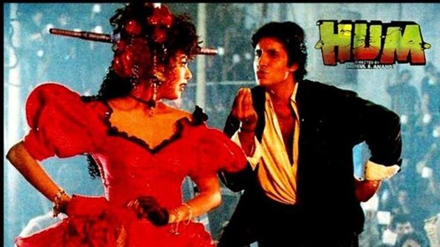 Amitabh Bachchan in a still from Hum song, Jumma Chumma. Amitabh Bachchan in a still from Hum song, Jumma Chumma.