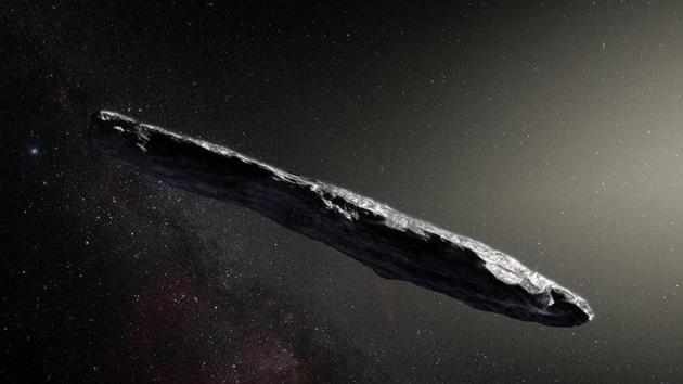 This artist’s impression shows the first interstellar asteroid: `Oumuamua. This unique object was discovered on 19 October 2017 by the Pan-STARRS 1 telescope in Hawaii.(ESO/M. Kornmesser) This artist’s impression shows the first interstellar asteroid: `Oumuamua. This unique object was discovered on 19 October 2017 by the Pan-STARRS 1 telescope in Hawaii.(ESO/M. Kornmesser)