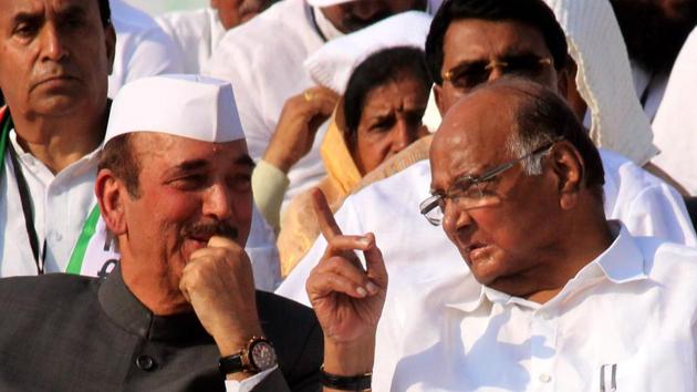 NCP president Sharad Pawar (right) with Congress leader Ghulam Nabi Azad outside the Vidhan Bhawan in Nagpur, Maharashtra, on Tuesday. (Sunny Shende/ HT Photo) NCP president Sharad Pawar (right) with Congress leader Ghulam Nabi Azad outside the Vidhan Bhawan in Nagpur, Maharashtra, on Tuesday. (Sunny Shende/ HT Photo)