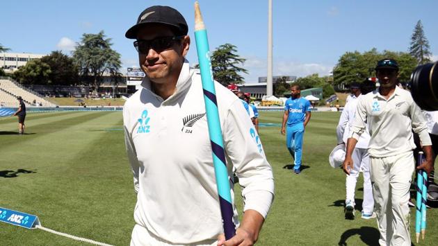 Ross Taylor leaves the field after New Zealand defeated West Indies in the second Test match in Hamilton. (AFP) Ross Taylor leaves the field after New Zealand defeated West Indies in the second Test match in Hamilton. (AFP)
