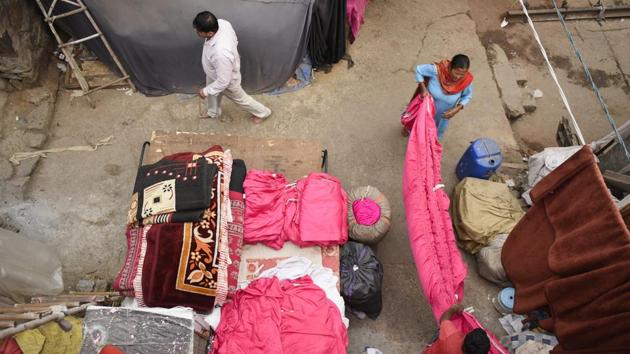 While most households tackle their laundry by themselves, the clientele here constitutes mostly hospitals, hotels, restaurants, gyms and other large operations. Consequently, the majority of their washing is made up of towels, stacks upon stacks of white linen, tents and even curtains as pictured above. (Burhaan Kinu / HT Photo) 