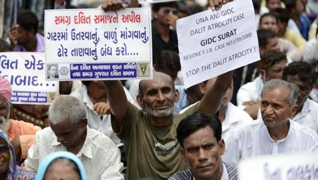 People attend a protest rally over the attack against Dalits in Una, in Ahmedabad on July 31, 2016.(AFP File Photo)