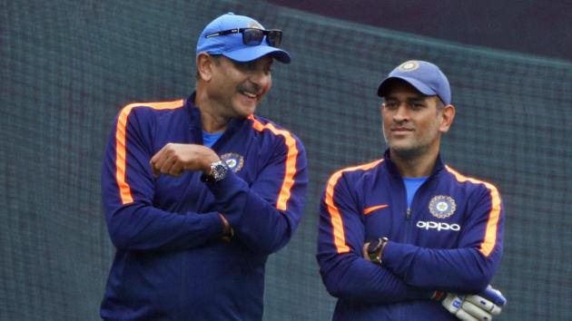 India cricket team head coach Ravi Shastri and MS Dhoni during the practice session in Mohali. (AP) India cricket team head coach Ravi Shastri and MS Dhoni during the practice session in Mohali. (AP)