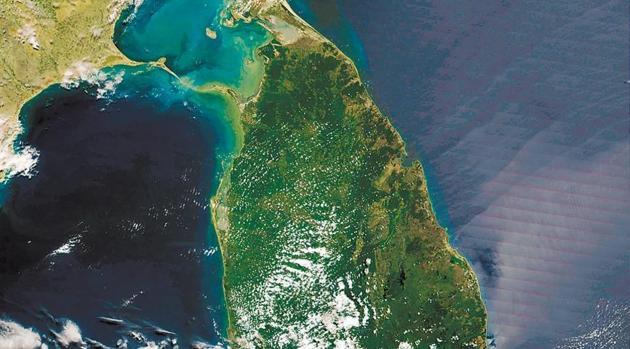 A satellite image of where the Ram Setu is believed to be located – in the shallow straits between India and Sri Lanka where the Sethusamudram shipping canal project is being proposed.(HT File photo) A satellite image of where the Ram Setu is believed to be located – in the shallow straits between India and Sri Lanka where the Sethusamudram shipping canal project is being proposed.(HT File photo)