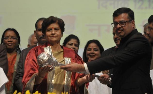 History was created after Sanyukta Bhatia took oath as the first woman mayor of Lucknow. (HT Photo) History was created after Sanyukta Bhatia took oath as the first woman mayor of Lucknow. (HT Photo)