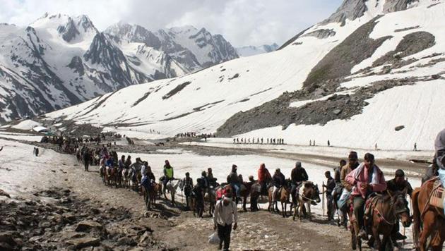 Over 2.6 lakh pilgrims visited the cave shrine in South Kashmir from June 29 to August 7 for their annual pilgrimage. (Keshav Singh/ HT File) Over 2.6 lakh pilgrims visited the cave shrine in South Kashmir from June 29 to August 7 for their annual pilgrimage. (Keshav Singh/ HT File)
