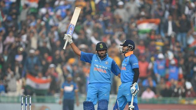 Rohit’s double century helped India reach 392/4, the highest total in Mohali. It was also the 100th time India had gone past 300 in ODIs. (AFP) Rohit’s double century helped India reach 392/4, the highest total in Mohali. It was also the 100th time India had gone past 300 in ODIs. (AFP)