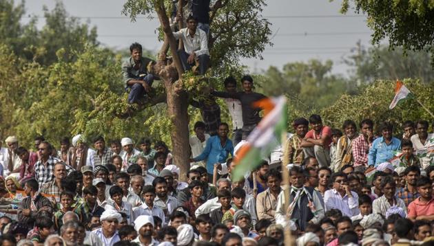 Crowds at a Congress rally in Gujarat’s Patan last week.(Kunal Patil/HT PHOTO)
