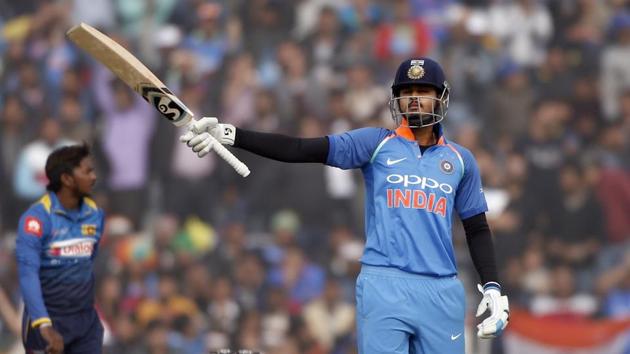 Shreyas Iyer notched up his first fifty and his partnership with Rohit put India on course for a score over 350. (AP) Shreyas Iyer notched up his first fifty and his partnership with Rohit put India on course for a score over 350. (AP)