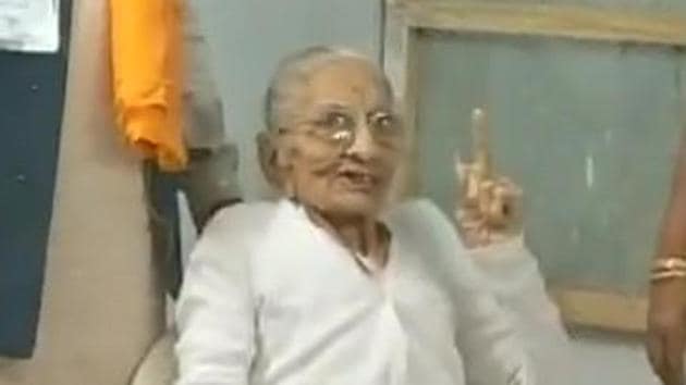 Prime Minister Narendra Modi’s mother Hiraba on Thursday cast her vote in Gandhinagar. (ANI/Twitter) Prime Minister Narendra Modi’s mother Hiraba on Thursday cast her vote in Gandhinagar. (ANI/Twitter)
