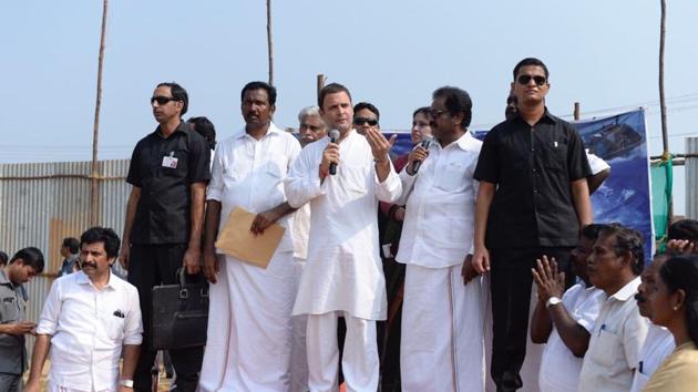 Congress president-elect Rahul Gandhi's visit to Chinnathurai district in Kanyakumari. (PTI) Congress president-elect Rahul Gandhi's visit to Chinnathurai district in Kanyakumari. (PTI)
