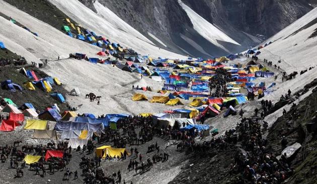 The file picture shows Hindu pilgrims on a glacial campsite on the final stretch of their journey to the Amarnath cave shrine. (AFP File Photo) The file picture shows Hindu pilgrims on a glacial campsite on the final stretch of their journey to the Amarnath cave shrine. (AFP File Photo)
