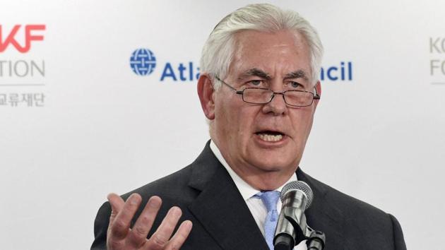 Secretary of State Rex Tillerson speaks at the 2017 Atlantic Council-Korea Foundation Forum in Washington on Tuesday. (AP Photo) Secretary of State Rex Tillerson speaks at the 2017 Atlantic Council-Korea Foundation Forum in Washington on Tuesday. (AP Photo)