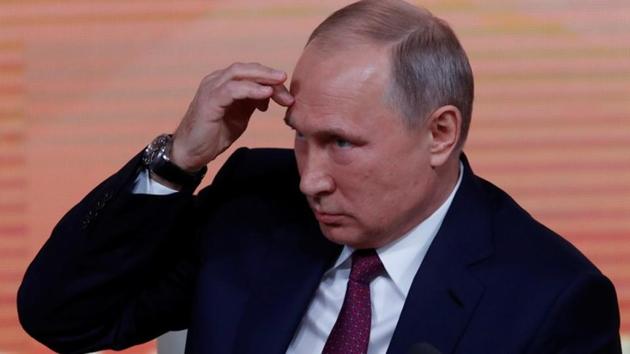 Russian president Vladimir Putin speaks during his annual end-of-year news conference in Moscow, Russia, on Thursday. (REUTERS) Russian president Vladimir Putin speaks during his annual end-of-year news conference in Moscow, Russia, on Thursday. (REUTERS)