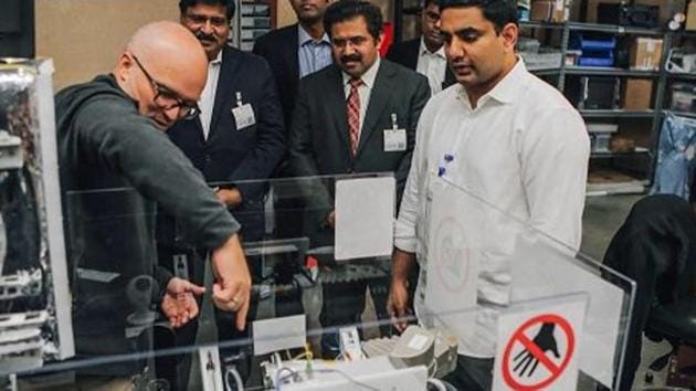 The MoU was signed in the presence of Minister of IT, Government of Andhra Pradesh Nara Lokesh and CEO of Google X Astro Teller.(ANI) The MoU was signed in the presence of Minister of IT, Government of Andhra Pradesh Nara Lokesh and CEO of Google X Astro Teller.(ANI)