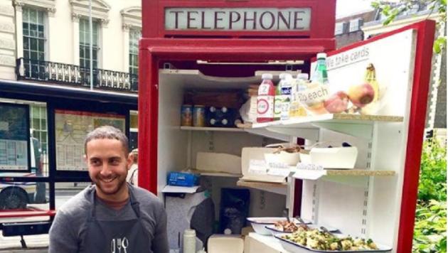 A phone box that has been converted into a salad bar holds a tiny refrigerator and shelves to put the dishes on. (Spier’sSalads/Instagram) A phone box that has been converted into a salad bar holds a tiny refrigerator and shelves to put the dishes on. (Spier’sSalads/Instagram)