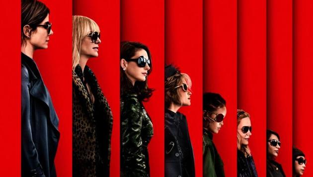 Sanda Bullock, Cate Blanchett, Anne Hathaway, Helena Bonham Carter, Rihanna, Sarah Paulson, Mindy Kaling and Awkwafina on the poster for Ocean’s 8. Sanda Bullock, Cate Blanchett, Anne Hathaway, Helena Bonham Carter, Rihanna, Sarah Paulson, Mindy Kaling and Awkwafina on the poster for Ocean’s 8.