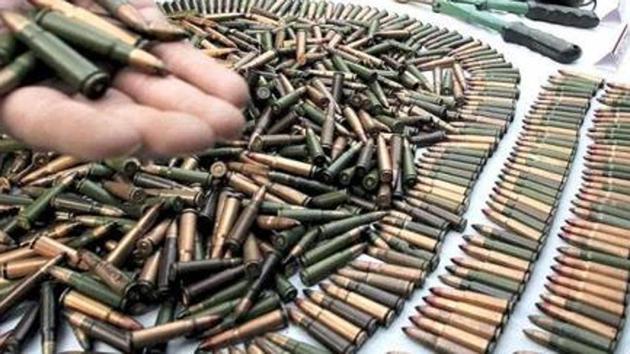 The seizure includes 25 rifles, one machine gun, 19 revolvers and 4,166 live cartridges.(HT File Photo / Pic used for representational purpose) The seizure includes 25 rifles, one machine gun, 19 revolvers and 4,166 live cartridges.(HT File Photo / Pic used for representational purpose)