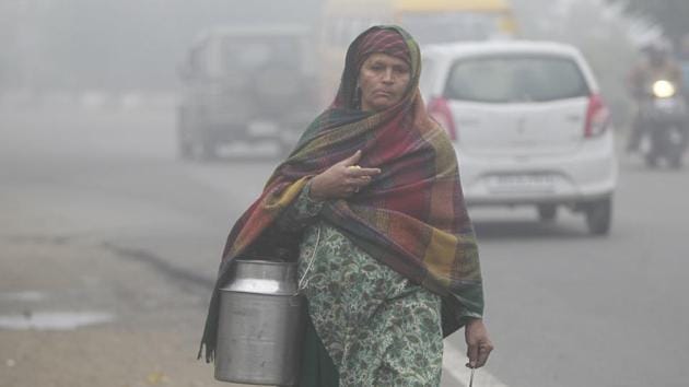 A woman carries a bucket as she walks along the roadside through heavy fog on the outskirts of Jammu. (AP Photo) A woman carries a bucket as she walks along the roadside through heavy fog on the outskirts of Jammu. (AP Photo)