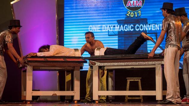 A free medical check-up was held for magicians who attended the convention, which was organised by the Association of Illusionists and Magicians (AIM). (Pratik Chorge/HT PHOTO)
