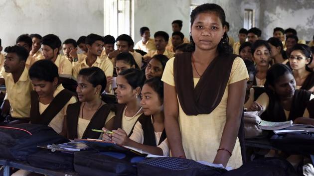 Pinki Kandagaria, a resident of Muniguda village, is another product of the Kansur residential school. She scored 60% in class 10 and is now studying information technology at the autonomous Government College, Rayagada.“I want to become a software engineer,” she said. (Vipin Kumar / HT Photo) 