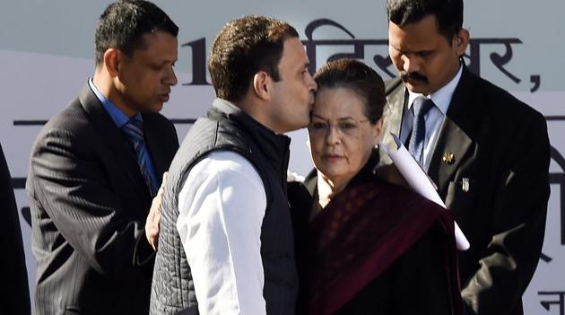 Congress president Rahul Gandhi with his mother and outgoing party chief Sonia Gandhi in New Delhi on Saturday.(Arvind Yadav/HT PHOTO) Congress president Rahul Gandhi with his mother and outgoing party chief Sonia Gandhi in New Delhi on Saturday.(Arvind Yadav/HT PHOTO)