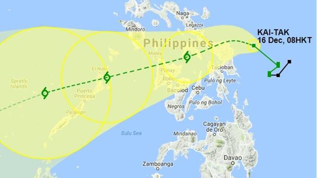 Kai-Tak, packing gusts of up to 100 kilometres an hour, was poised to smash into the north of the country’s third-largest island Samar overnight Saturday before slicing across the central Philippines. (Hong Kong Observatory) Kai-Tak, packing gusts of up to 100 kilometres an hour, was poised to smash into the north of the country’s third-largest island Samar overnight Saturday before slicing across the central Philippines. (Hong Kong Observatory)