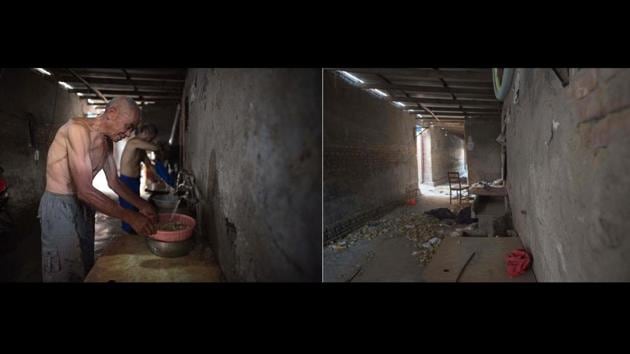 This photo combo shows a picture (L) on August 17, 2017 of a man washing his dishes outside his room in Beijing, and one (R) taken on December 11, 2017 of the same area after now vacant. “Originally it was just a fire, but they used the fire as an excuse to force people young and old onto the streets in the middle of the coldest days of winter,” independent political commentator Zhang Lifan told Reuters. (Nicolas Asfouri / AFP)
