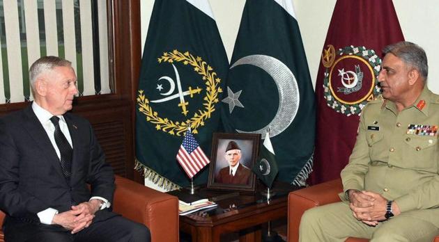 US Defense Secretary James Mattis meeting with Pakistan's army chief Gen. Qamar Javed Bajwa in Rawalpindi, Pakistan, on December 4, 2017.(AP) US Defense Secretary James Mattis meeting with Pakistan's army chief Gen. Qamar Javed Bajwa in Rawalpindi, Pakistan, on December 4, 2017.(AP)