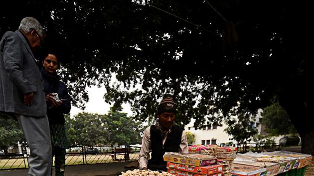 A peanut seller in Sector 20. (Ravi Kumar/HT)
